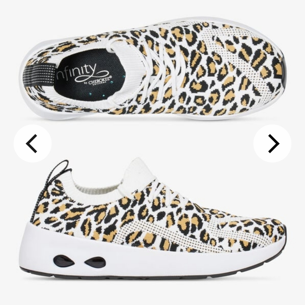 Women’s Leopard Print Athletic Slip-On Sneakers - White/Gold/Black
